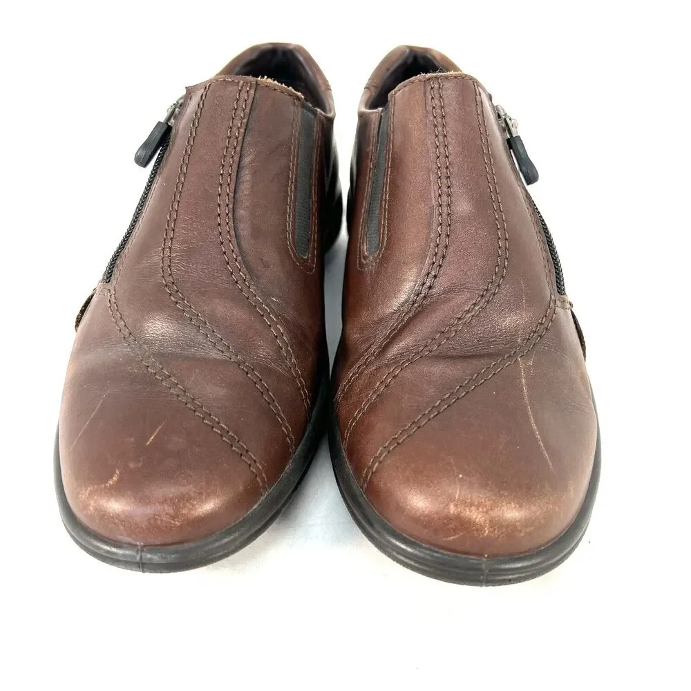Ecco Vegetable Tanned Lightweight Brown Leather Zip Ankle Boots Shoes Size 39